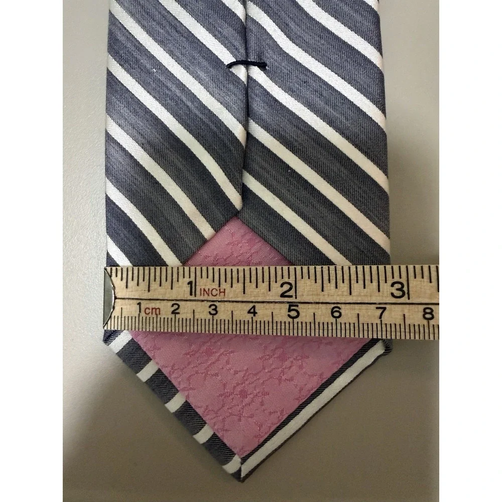 TED BAKER London Archive Men's Silk Blend Neck Tie Gray White Striped USA Made